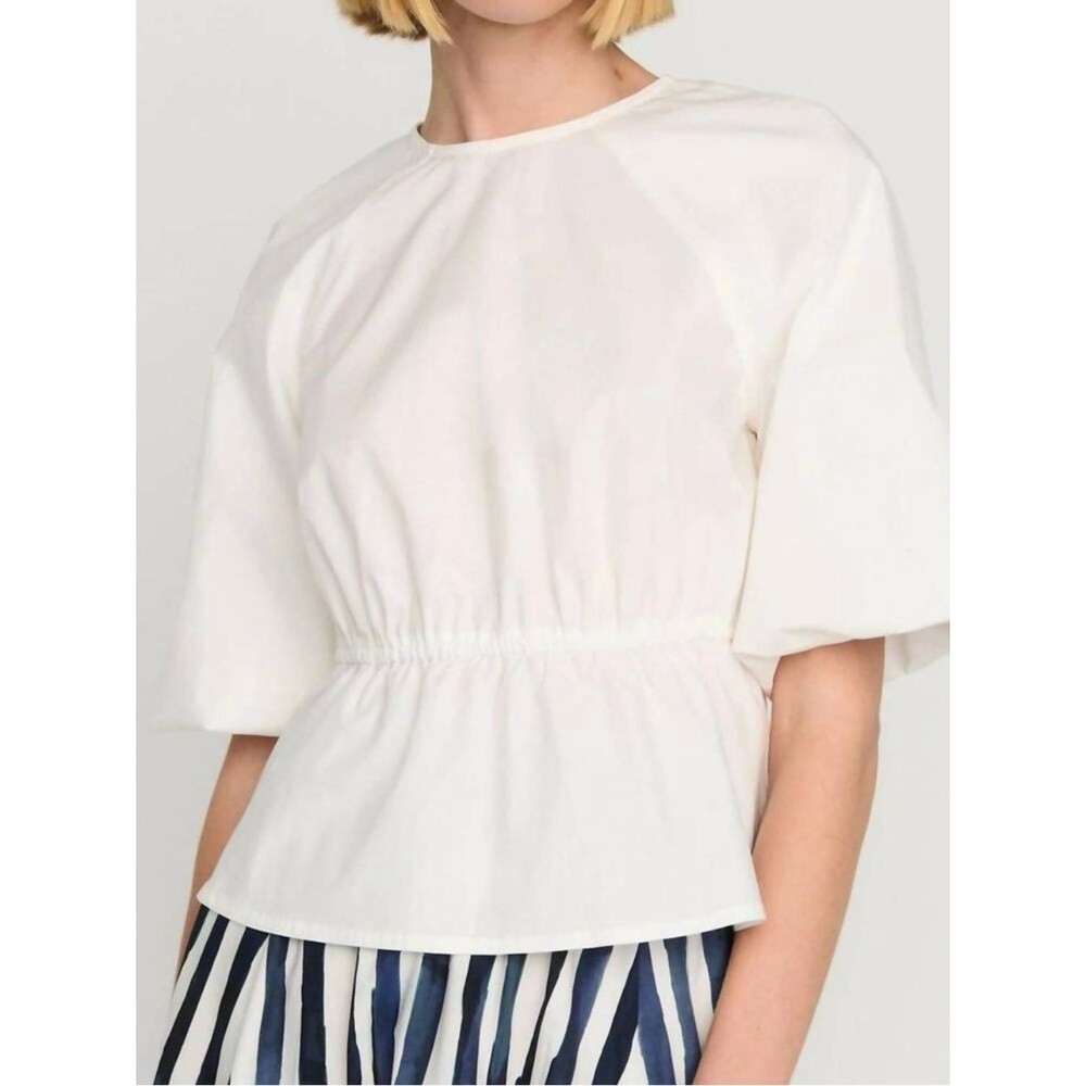 Marie Oliver Holden Top Oyster NWT Cotton Puff Sleeve Peplum Blouse Size XXS